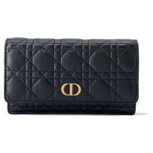 Christian Dior Chain Wallet Caro Cannage Calfskin Black